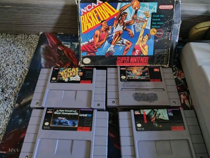 SUPER Nintendo SNES CONSOLE W/Mario Cart +5 game bundle 2 controllers *TESTED