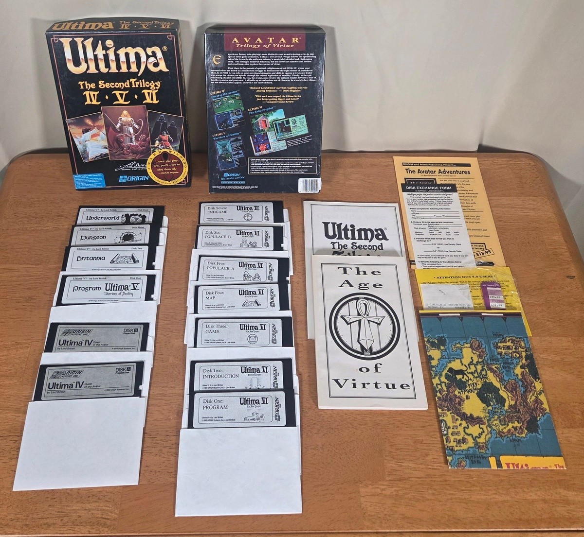 Ultima Second Trilogy IV V VI IBM PC Big Box Game 5.25″ Complete CIB Paper Map