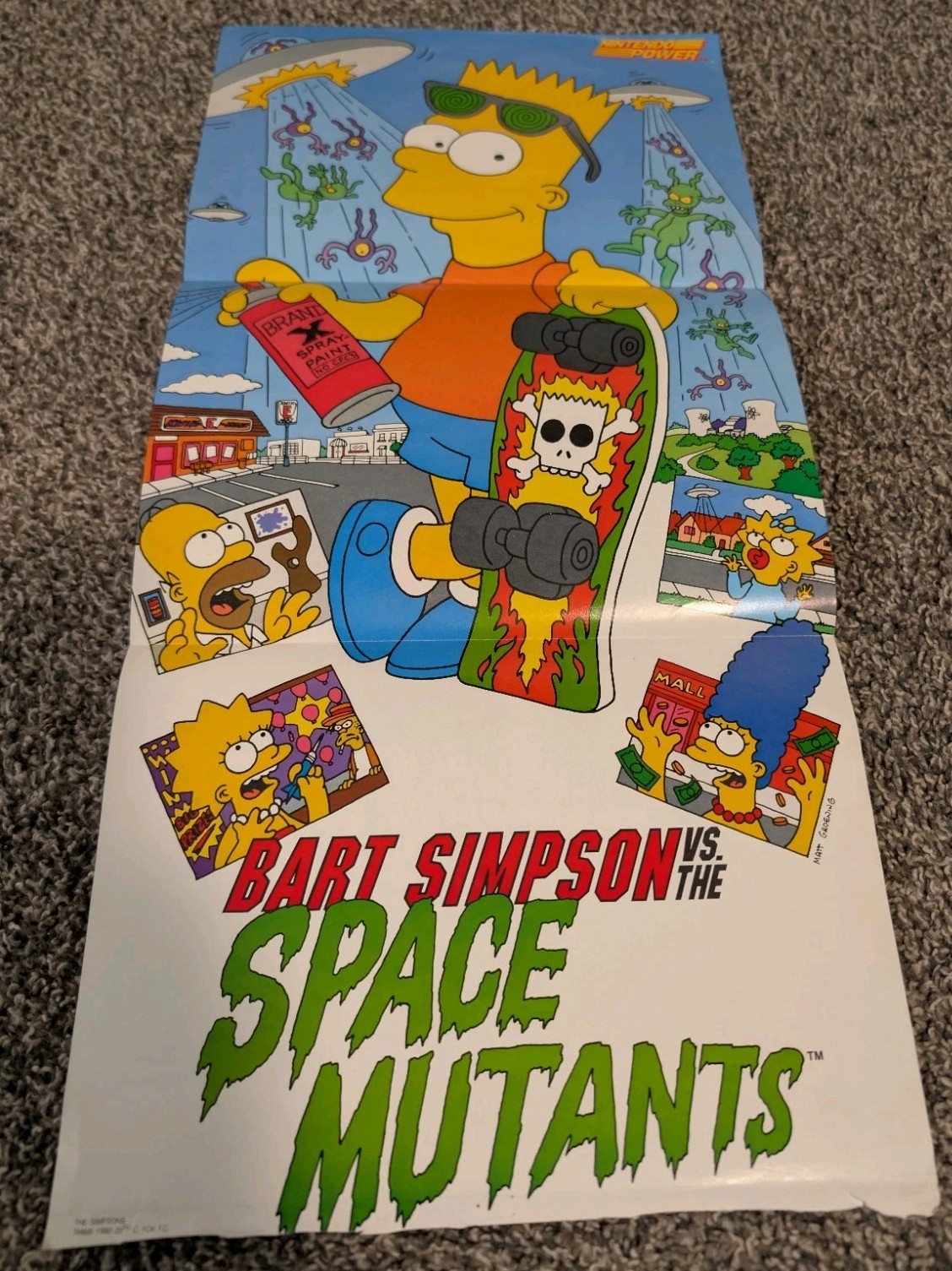 Vtg Bart Simpson vs The space Mutants RARE Poster From Nintendo Power Magazine