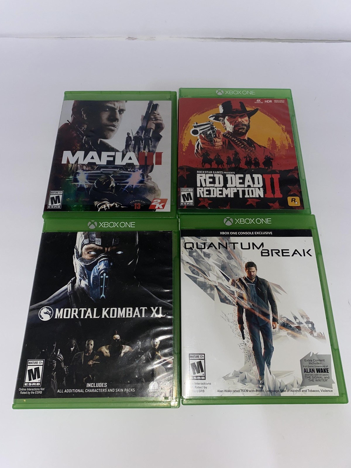 Xbox One Game Lot Of 4 Mafia III Red Dead 2 Mortal Kombat XL Quantum Break