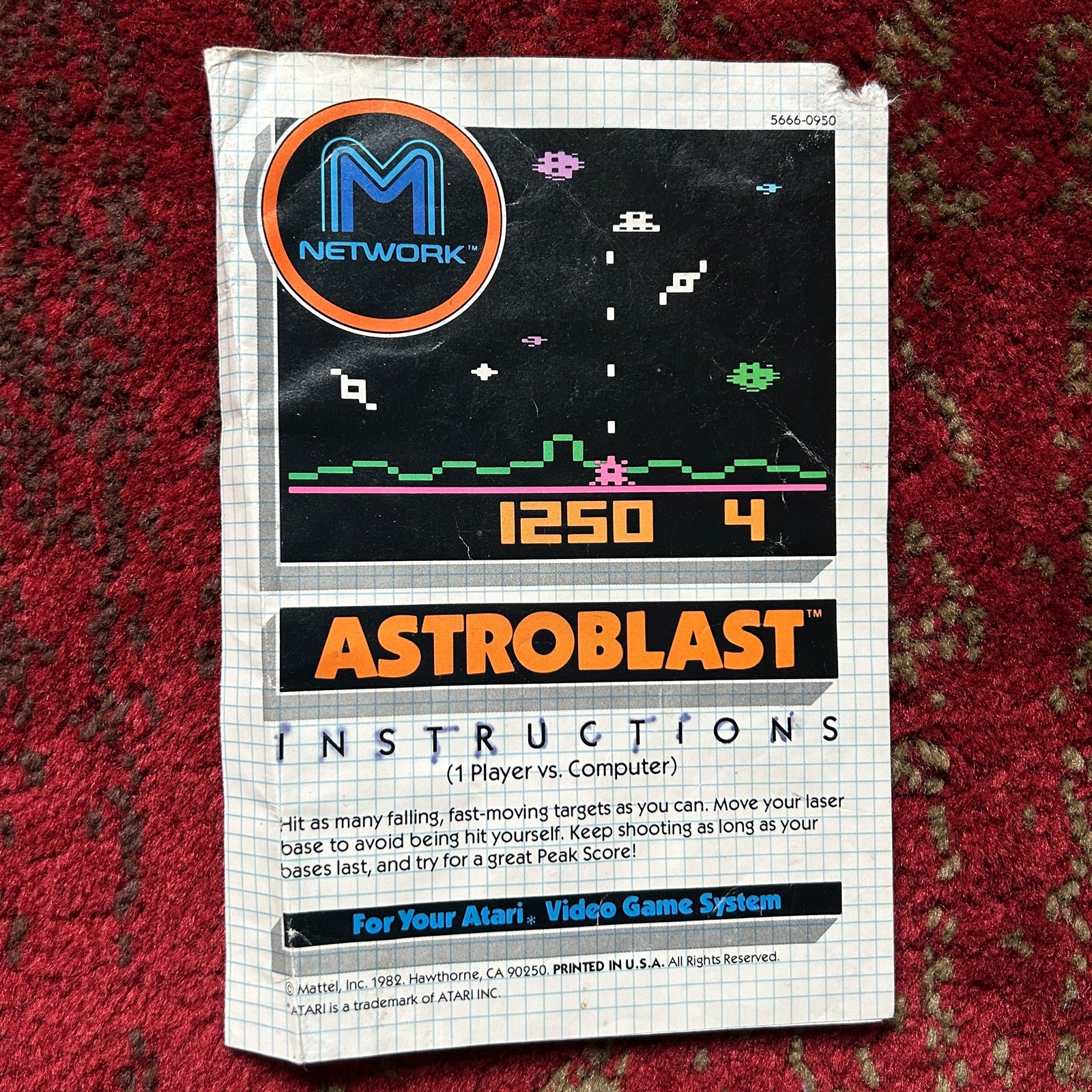 1982 Astroblast Atari 2600 Video Game Cartridge w/ Manual +Sticker Mattel TESTED