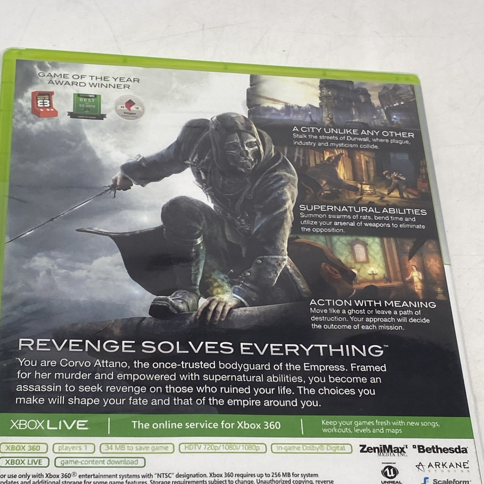 Dishonored Microsoft Xbox 360 Platinum Hits PH Brand New Sealed