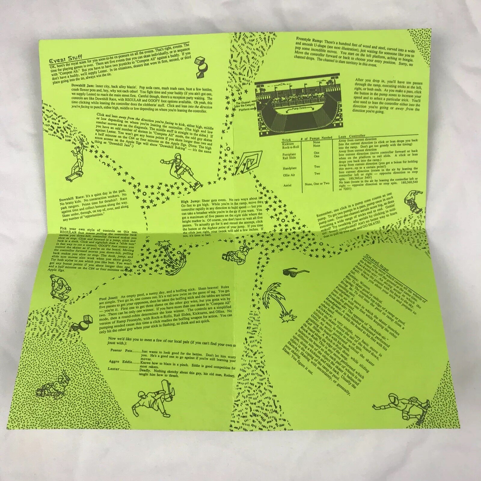 Skate Or Die Original Fold Out Manual Booklet insert for the PC Game
