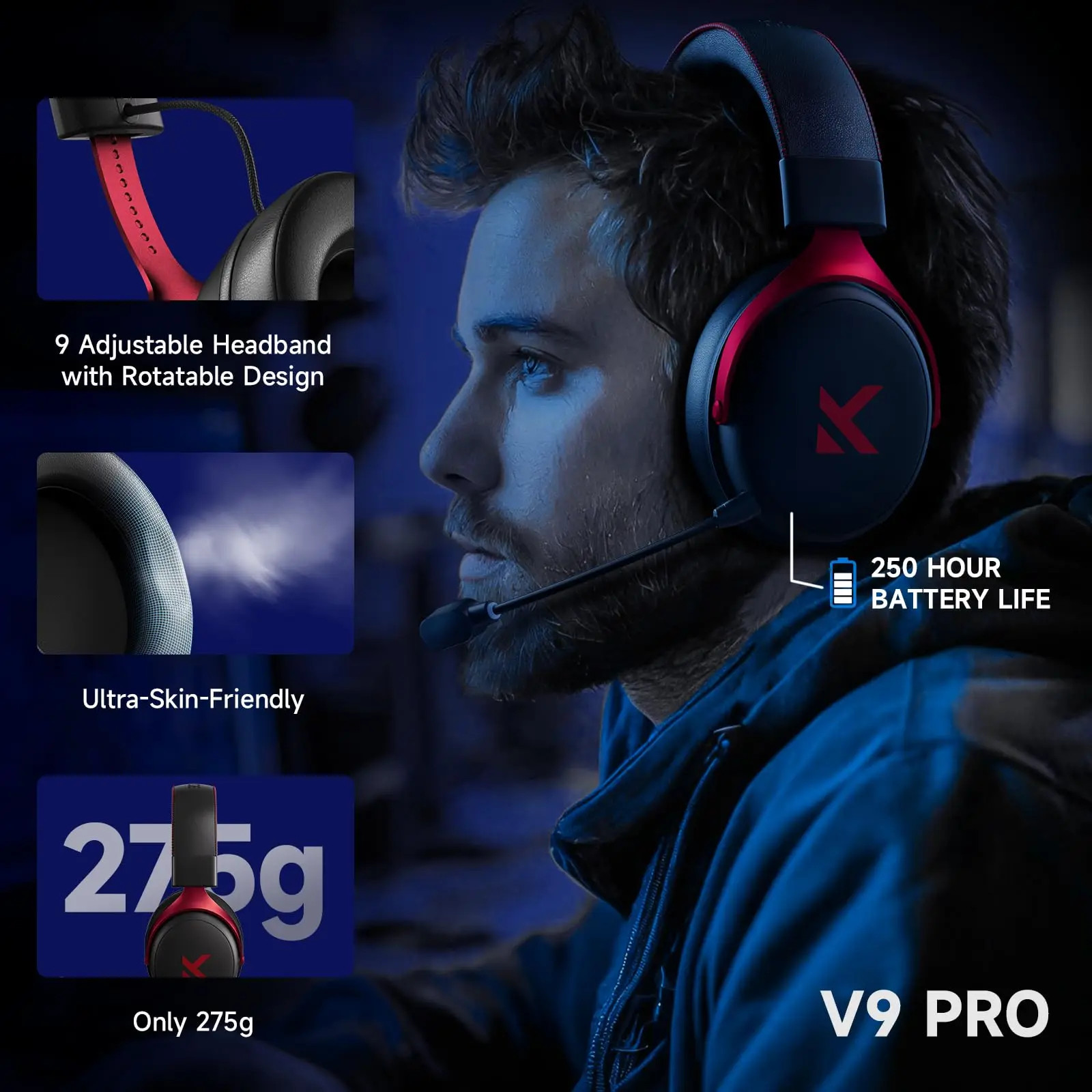 MCHOSE V9 Pro Wireless Gaming Headset 7.1 Surround Sound 250Hr Battery PS5 PC