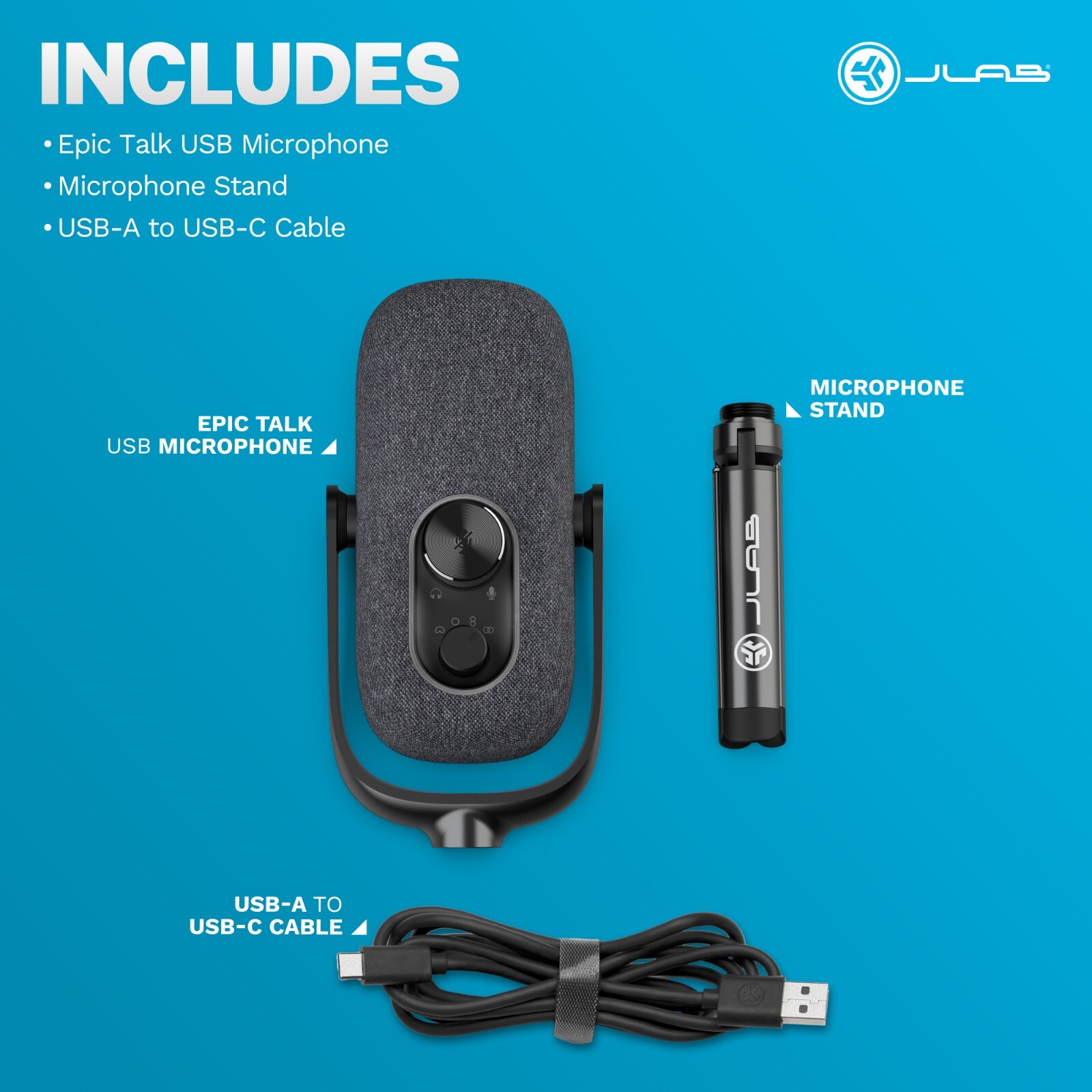 JLab Epic Talk USB Microphone, USB-C Output, Plug and Play