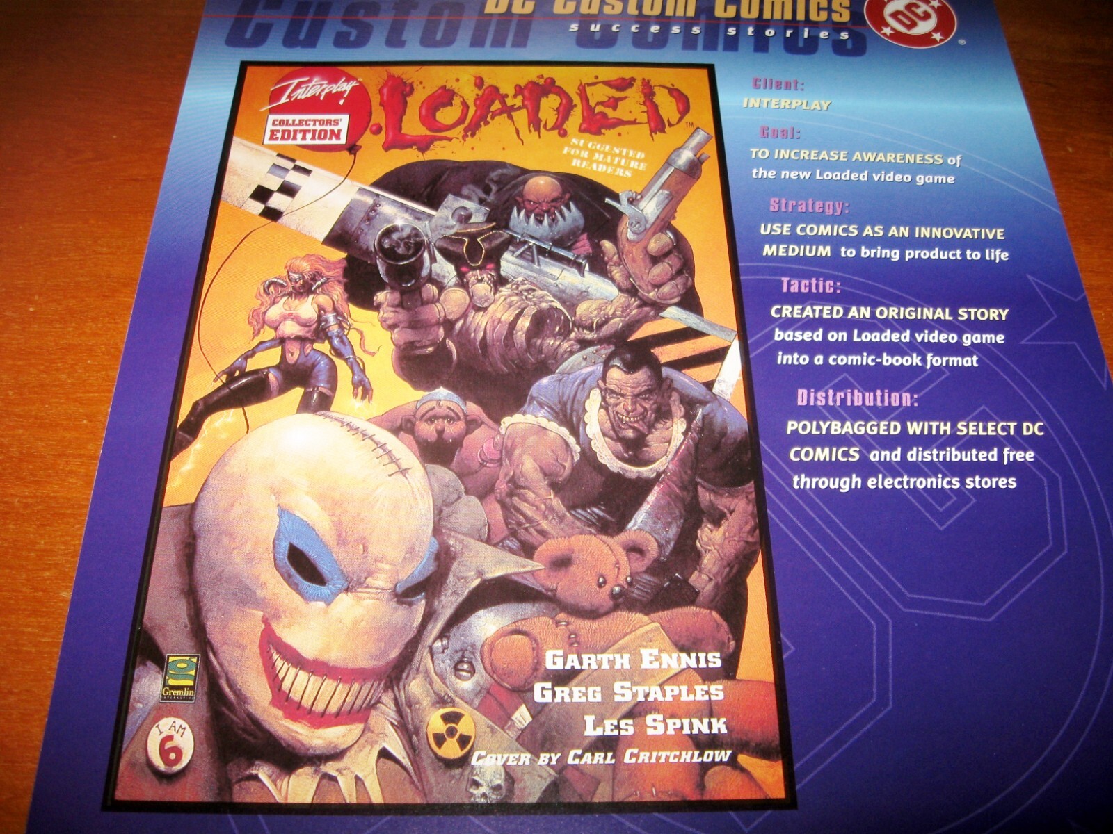 1998 Loaded Interplay Video Gamer Critchlow DC Custom Comic Marketing Sheet