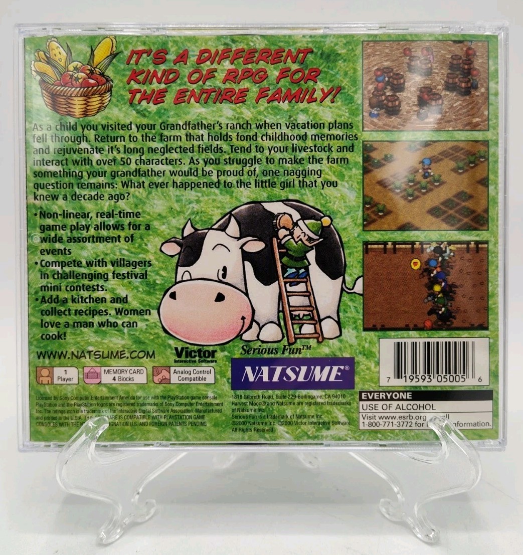 Harvest Moon: Back to Nature (PS1, 2000) *CIB w/ Reg Card + Case Protector* VGC