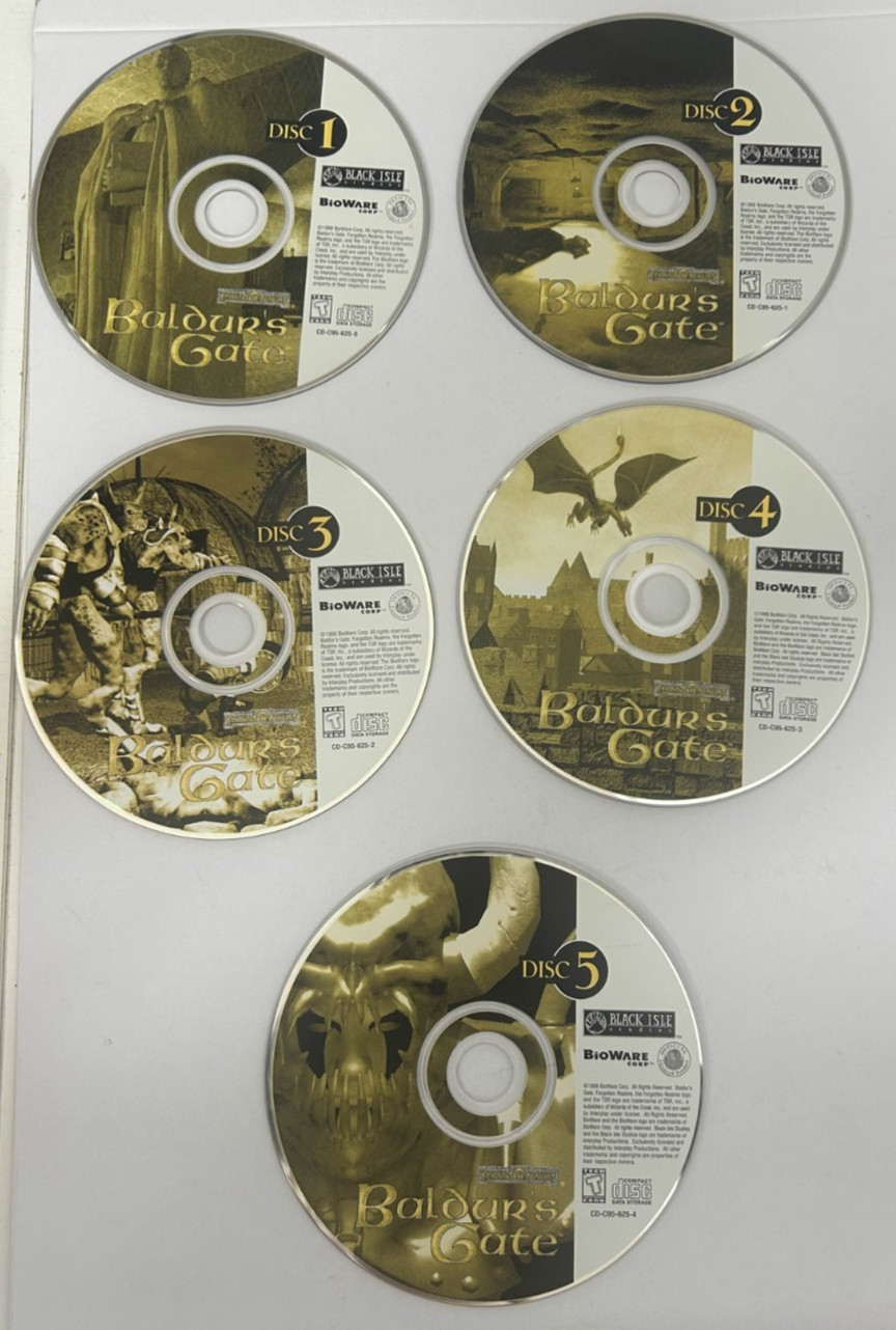 Baldur’s Gate Forgotten Realms 6 Disc PC CD-ROM Includes Reference Card and Map