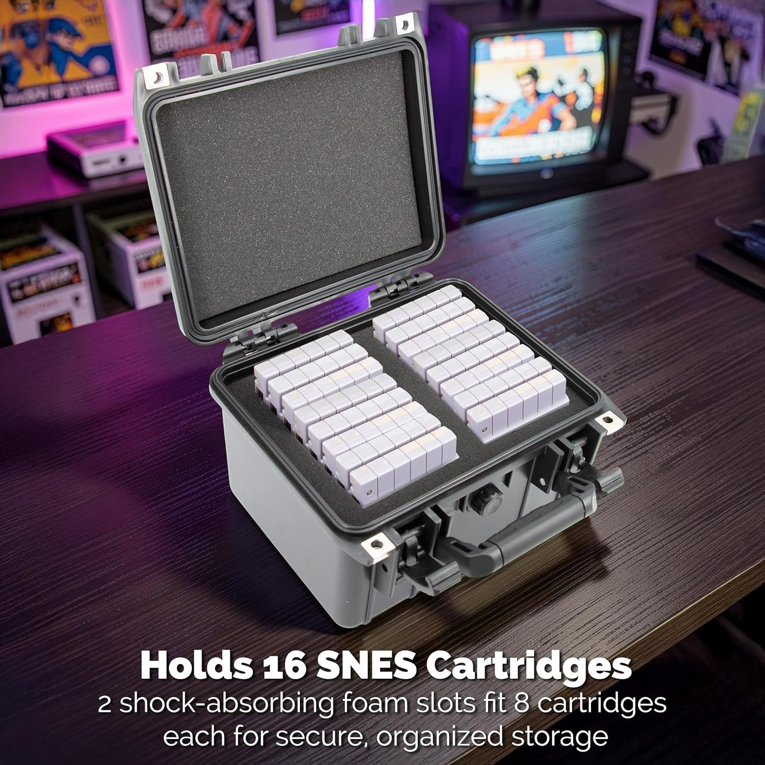 CASEMATIX SNES Game Storage Case fits 16 SNES Cartridges – Waterproof Hard Shell