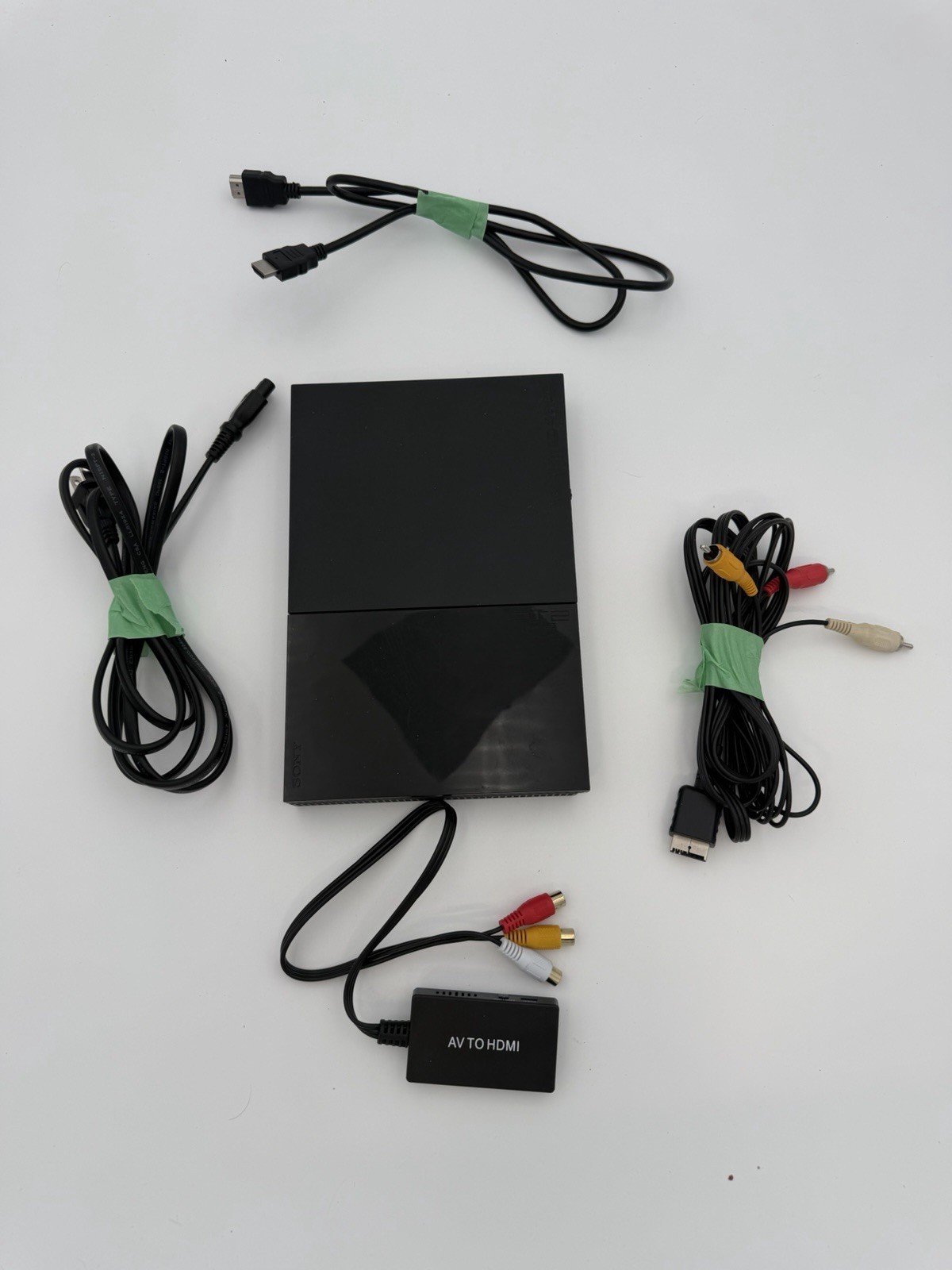 Sony PlayStation 2 PS2 Slim Console Bundle SCPH-90001 OEM Cables AV to HDMI Test