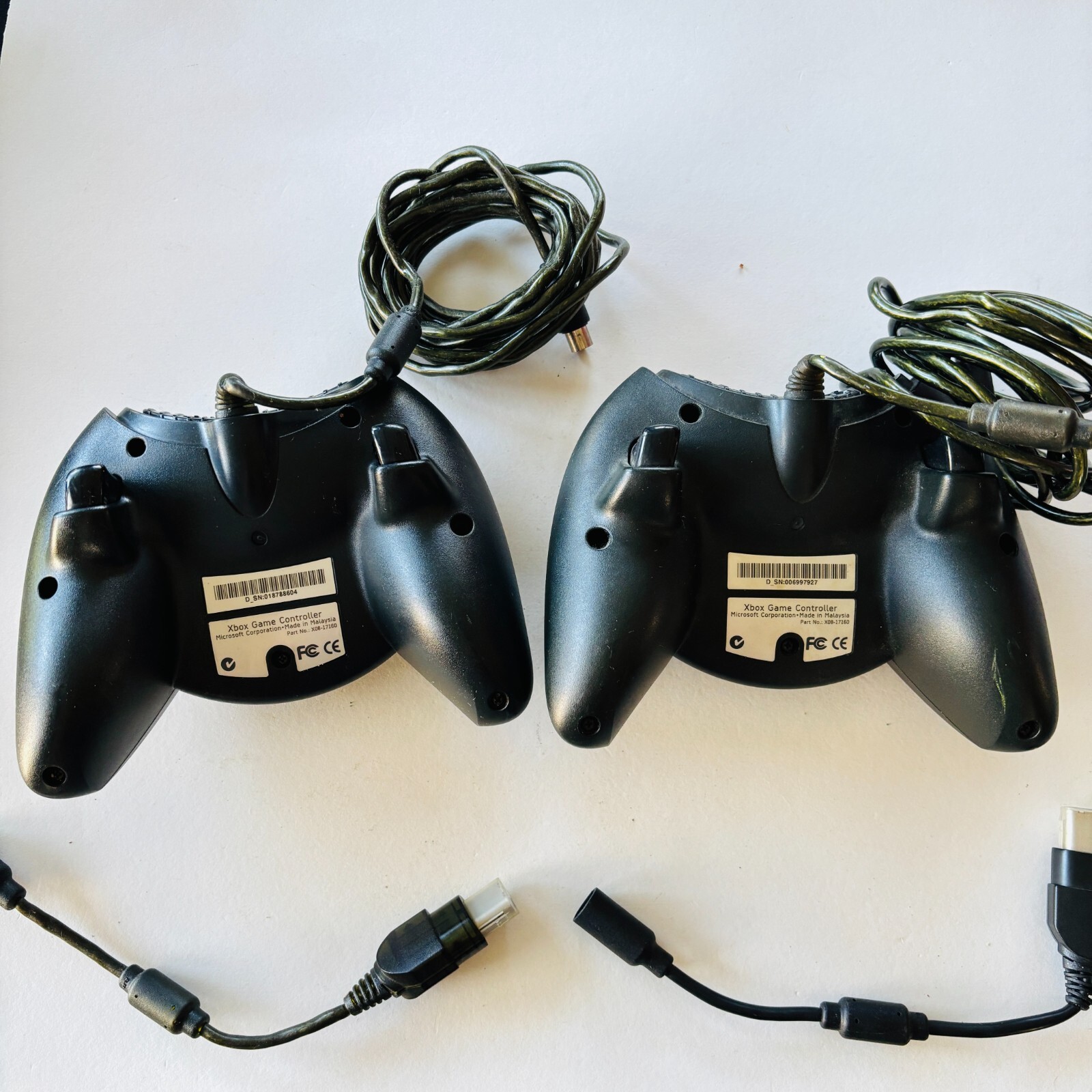 2 Original Xbox OEM “Duke” Black Controller with Breakaway Cables Cleaned TESTED
