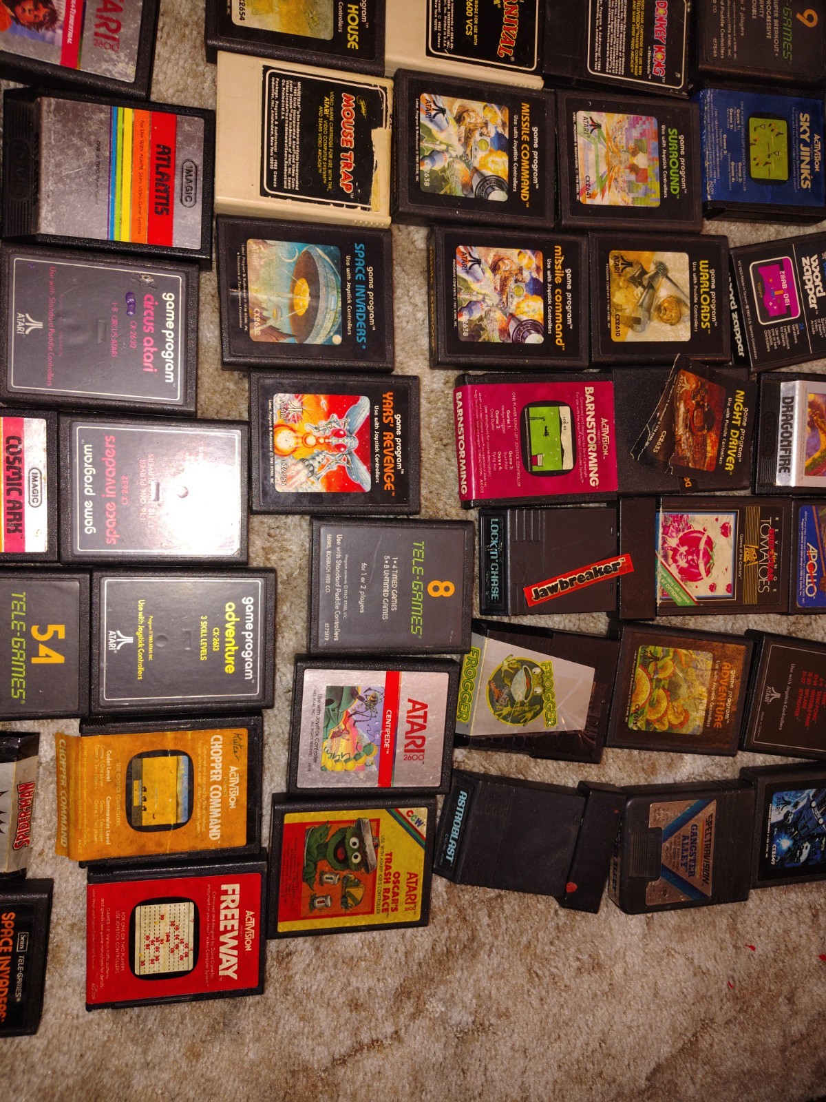 USED UNTESTED Huge Assorted Atari 50+ Video Game Console & Game Lot 80s Joystick