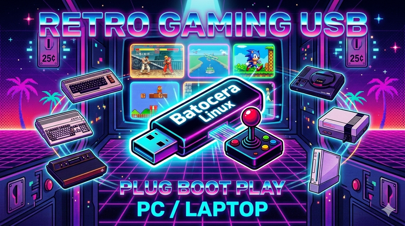 Batocera Retro Gaming USB Drive – Plug & Play for Old and New Pc