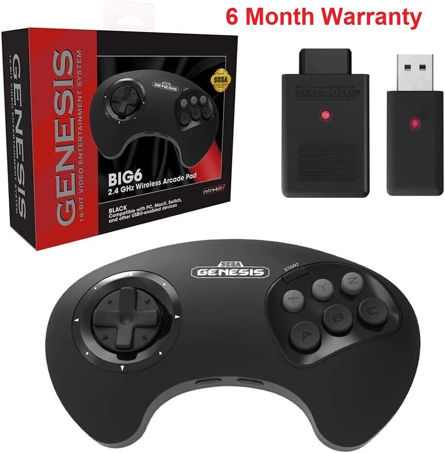 Retro-Bit Official Sega Genesis BIG6 2.4 GHz Wireless Controller 6-Button Pad