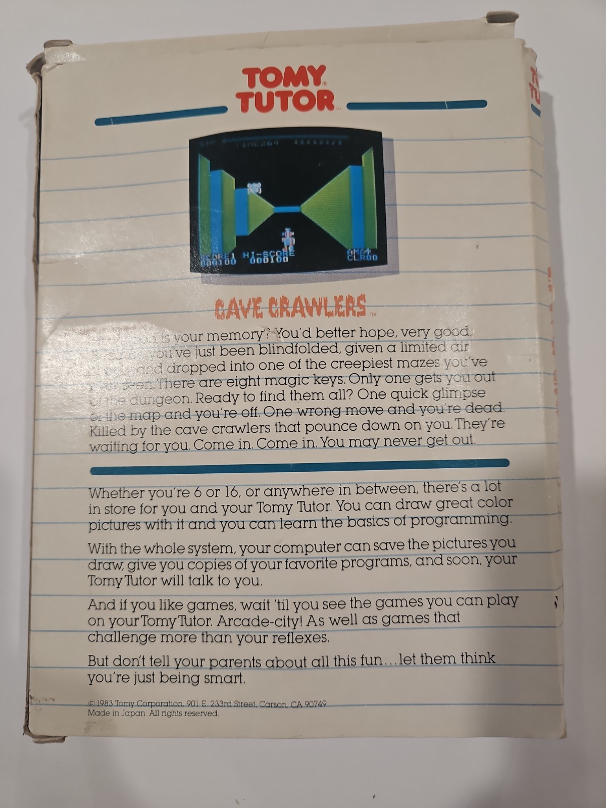 Tomy Tutor 8100 Game Cave Crawlers With Box And Instructions 1983 READ Descripti