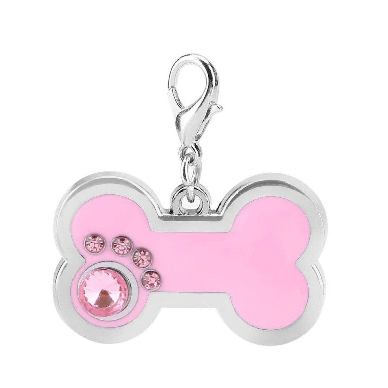 4 Colors Cute Pet Zinc Alloy ID Tag, Bone Shaped with 3.4 * 2.2cm, Pink
