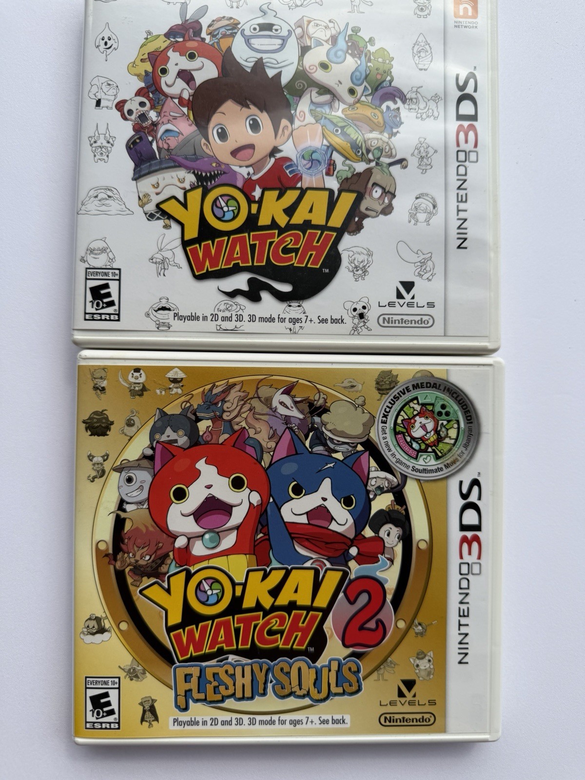 Yo-Kai Watch 1 & 2: Fleshy Souls (Nintendo 3DS, 2015-2016) 2 Games