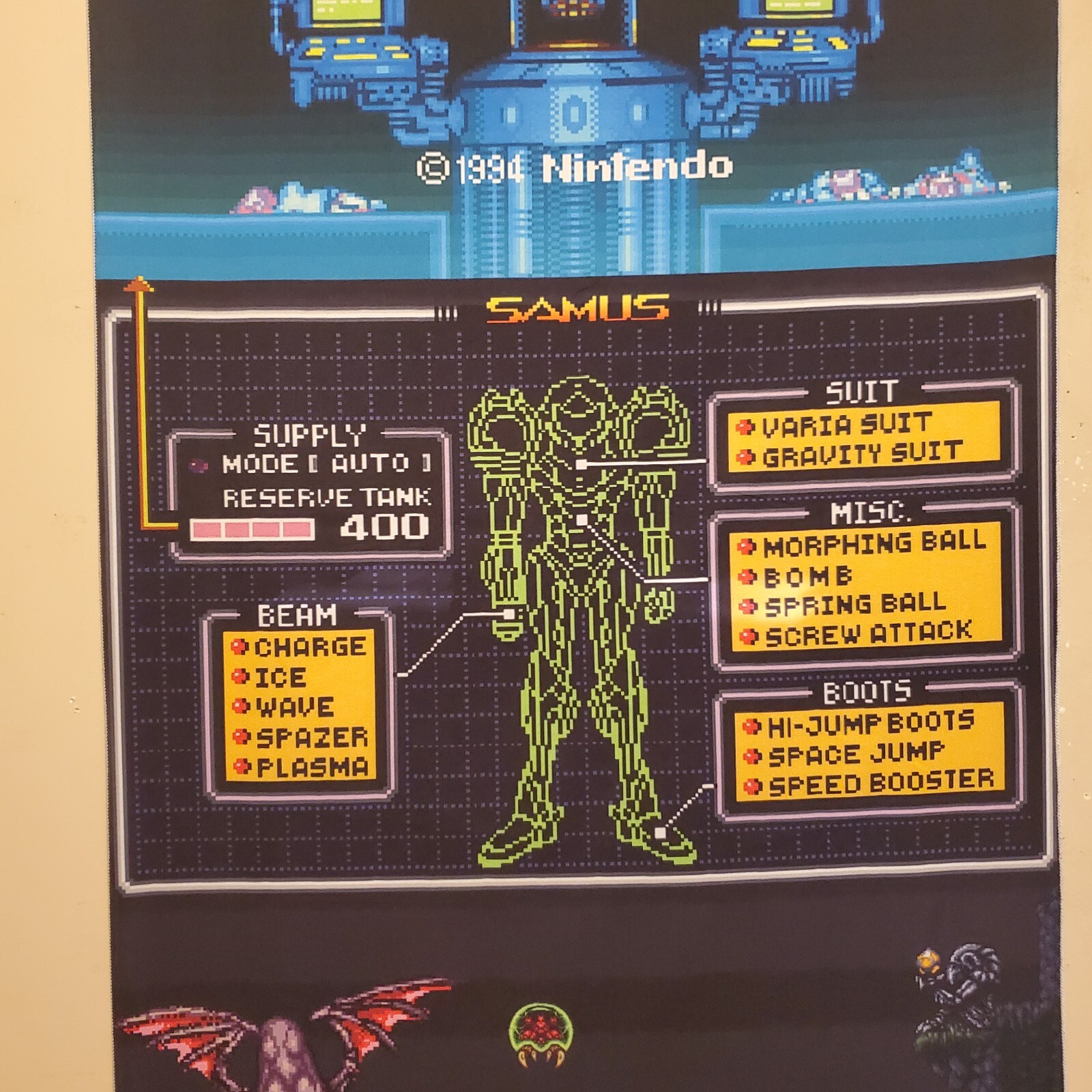 Super Metroid 5 x 1.5 foot tapestry banner wall flag Super Nintendo Samus