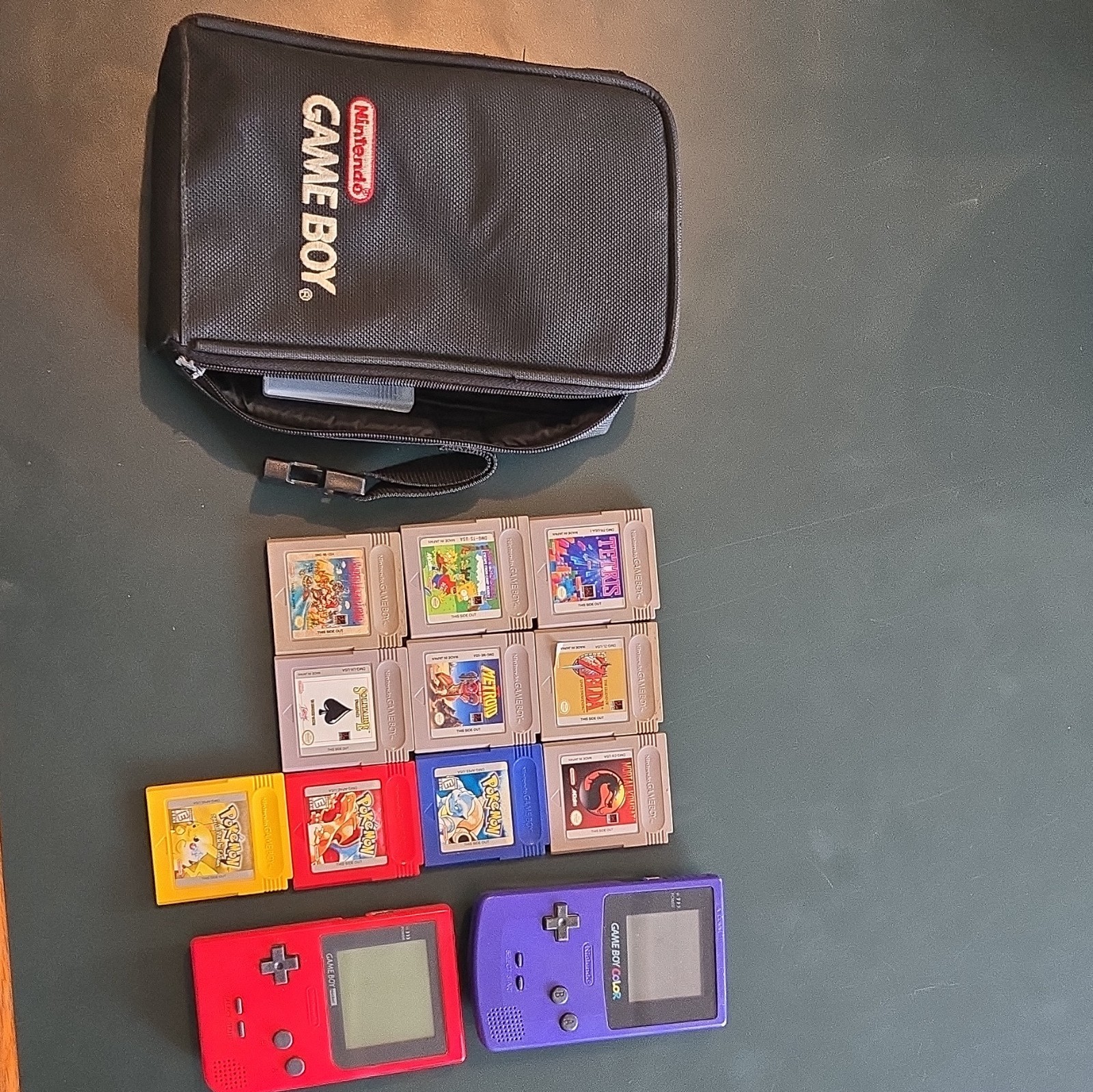 Nintendo Game Boy Color Purple & Pocket Red w/ Case + Games Lot