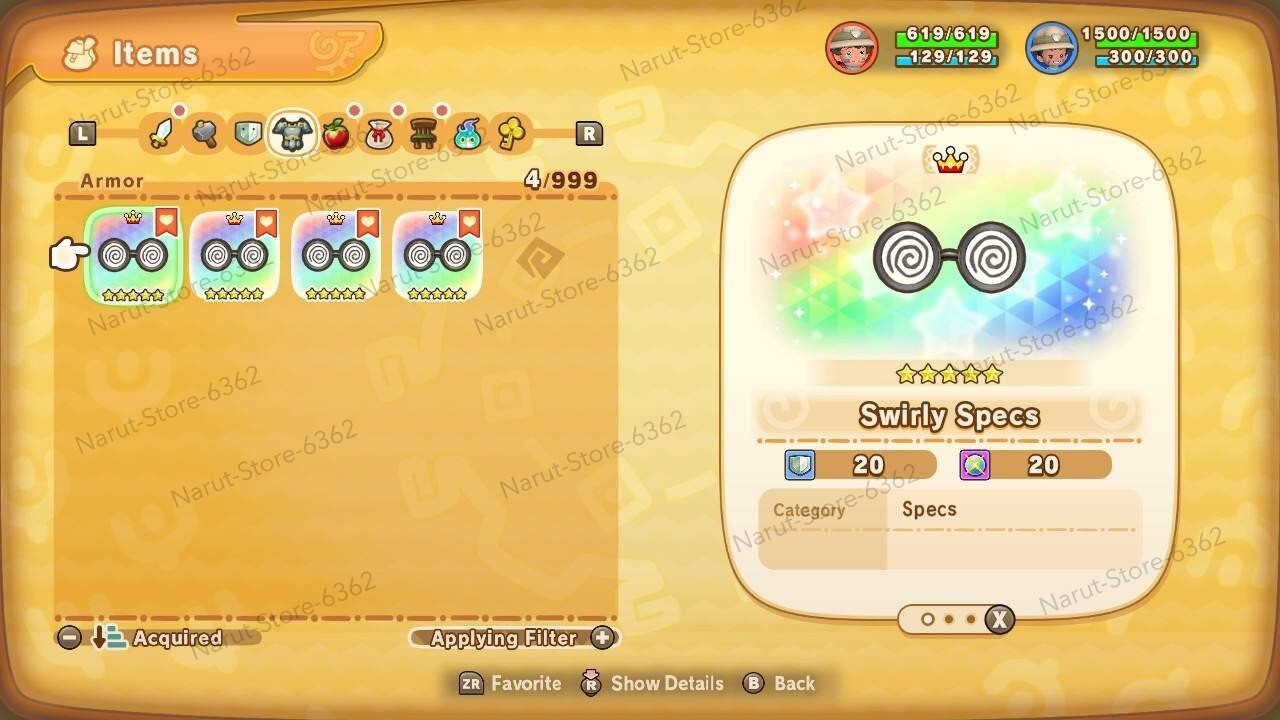 Fantasy Life I: Swirly Specs x4 🌟+80% exp earned✨item The Girl Who Steals Time