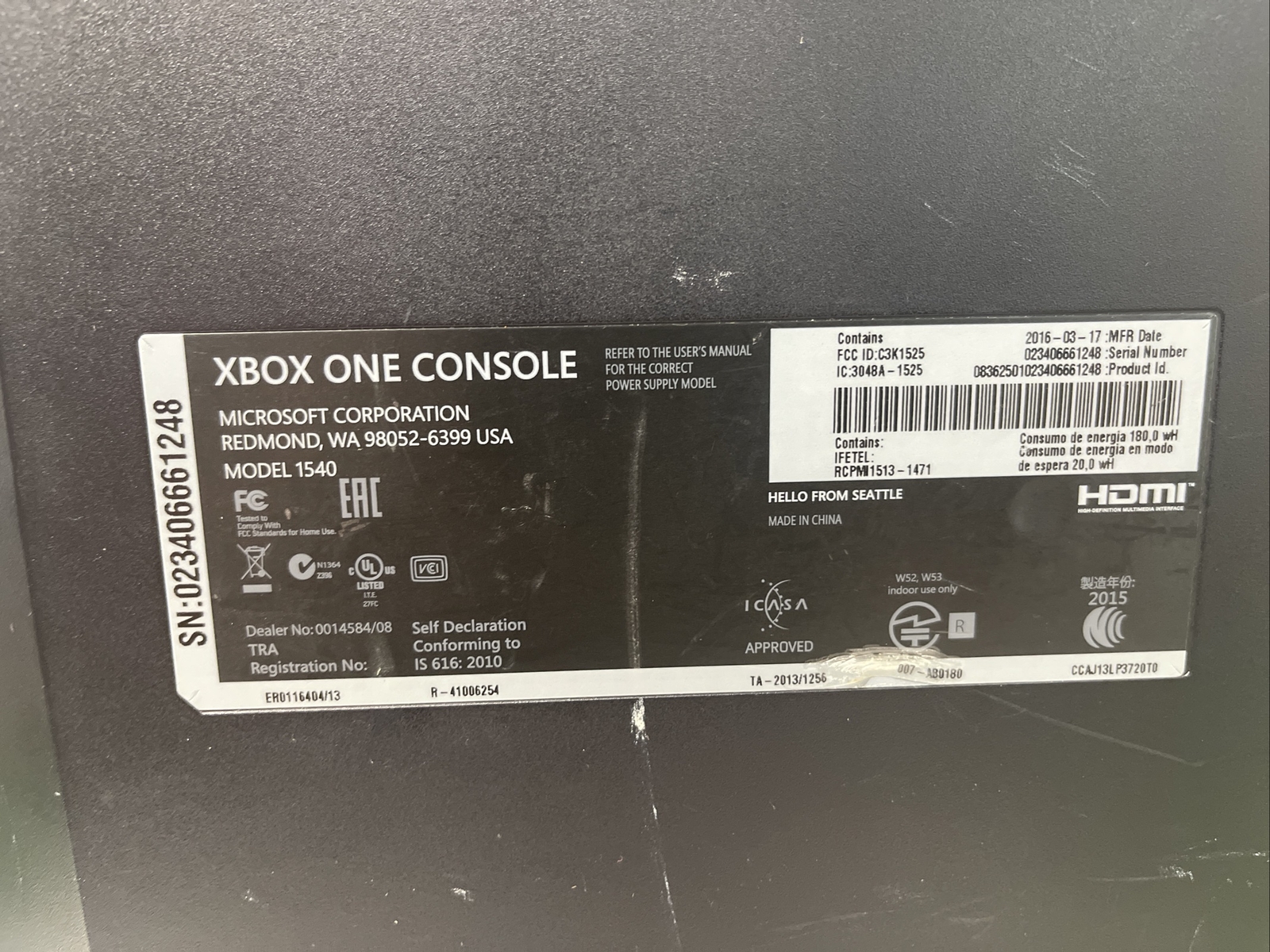 Microsoft Xbox One Console Model 1540 Pwr Cord 2 Controller Cables Game Bundle
