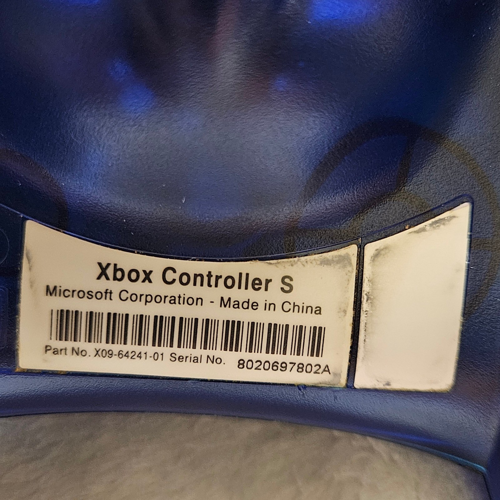 Vintage Microsoft Xbox Controller S Translucent Blue Wired Gamepad X09-64241-01