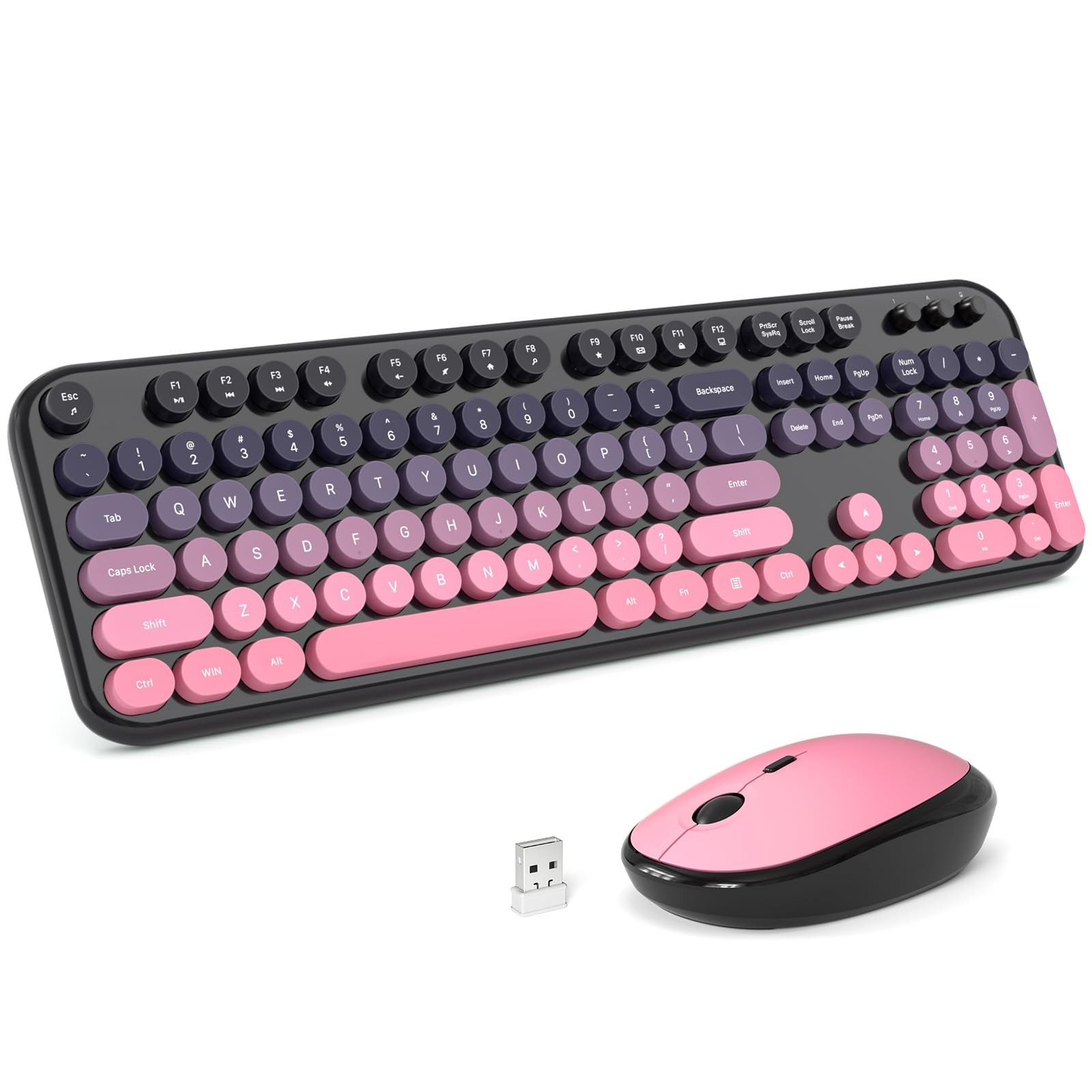 Wireless Keyboard Mouse Combo – Lovely CherryPink-Gradient Rainbow Full-Sized…
