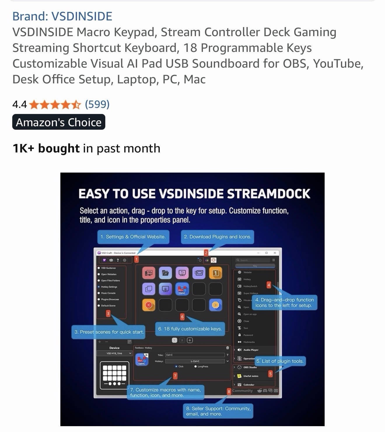 VSDINSIDE Macro Keypad, Stream Controller Deck Gaming Streaming Shortcut