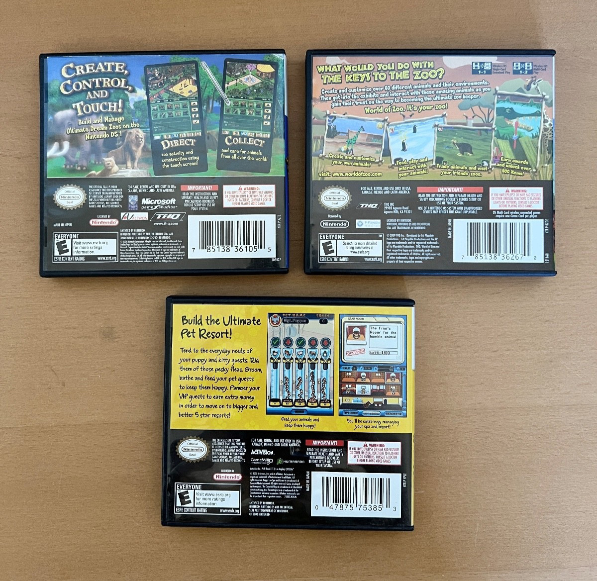 Lot of 3 Nintendo DS Virtual Pet Games World of Zoo Tycoon Puppy Luv Spa Resort