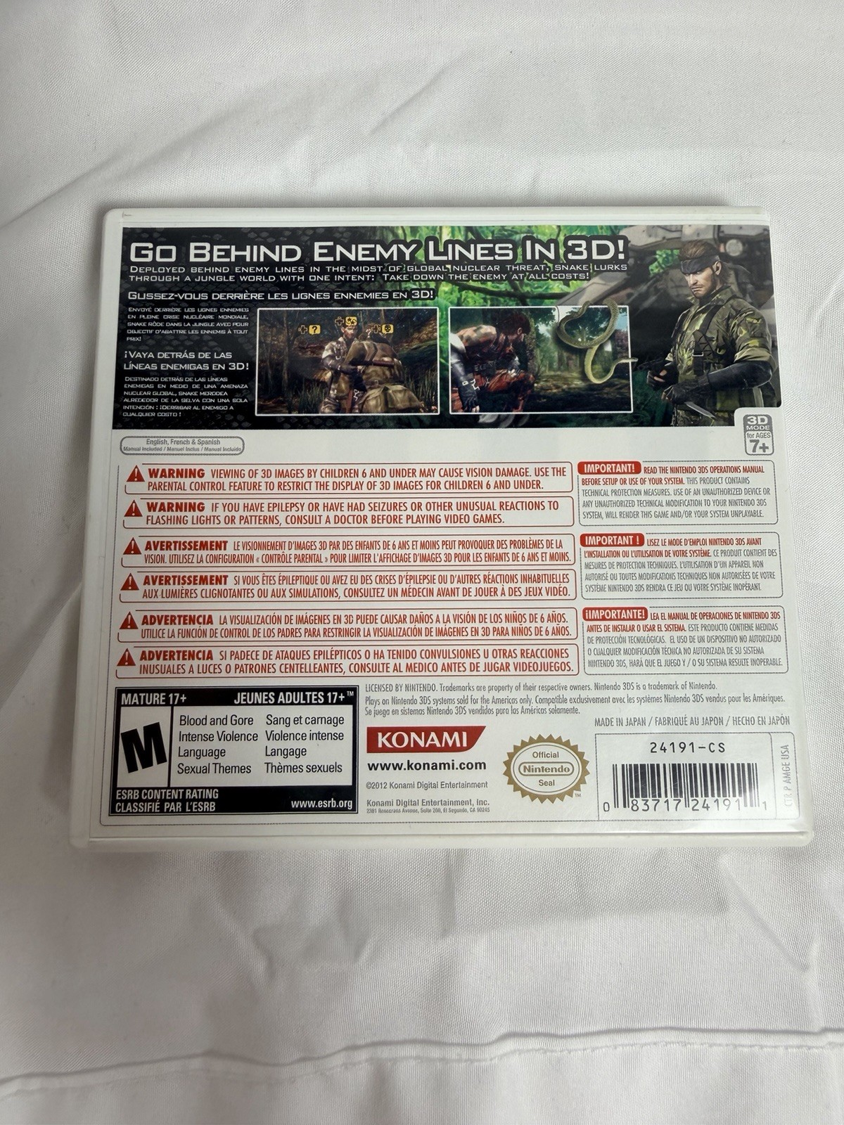 Konami Metal Gear Solid: Snake Eater 3D Nintendo 3DS Action, Manual, M Rated