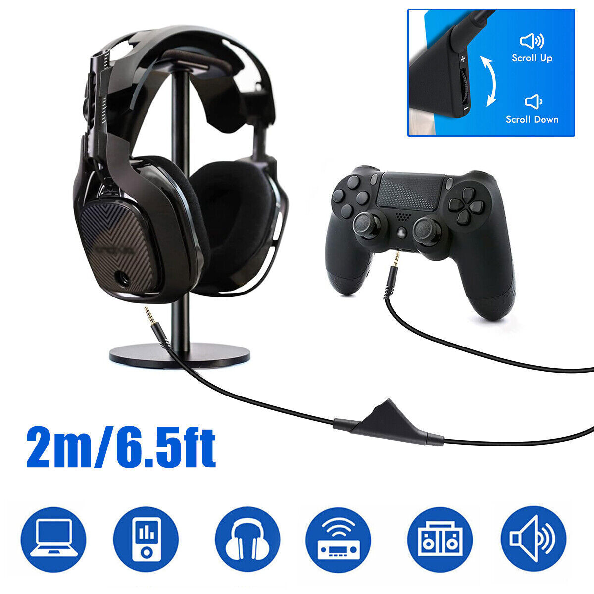 Gaming Headset Audio Cable Aux Chat 3.5MM Jack Cord For Astro A10 A40 G233 G433