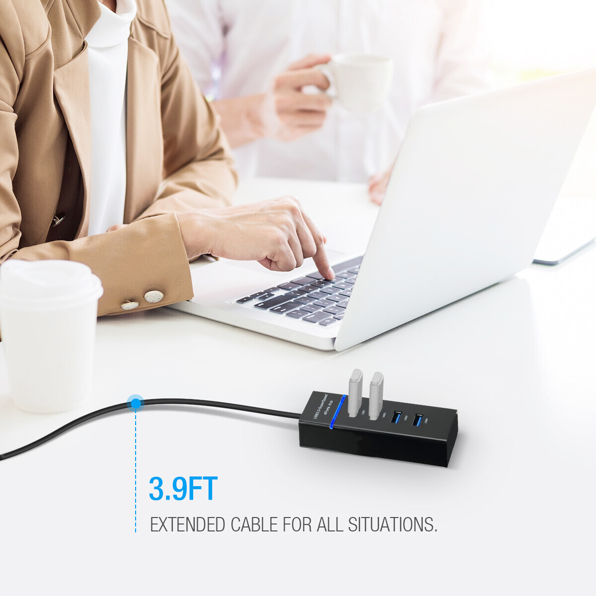 USB 3.0 Hub 4-Port Adapter Charger Data Super Speed For PC Mac Laptop Desktop