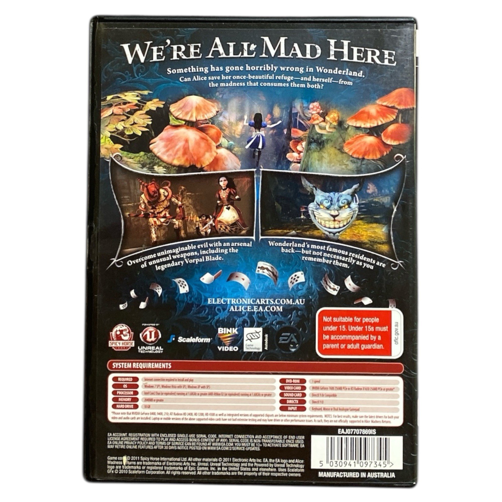 Alice Madness Returns PC DVD-ROM Game EA 2011 Complete MA15+ Horror Fanatasy