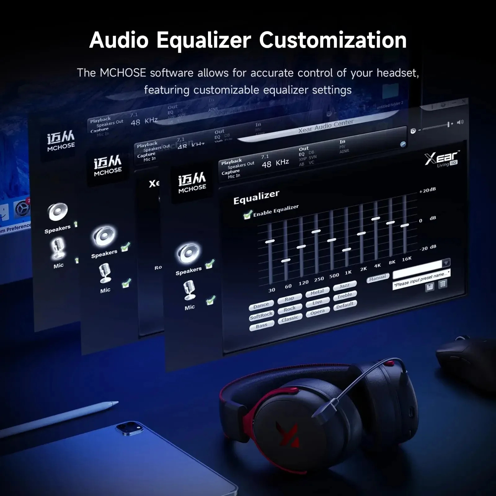 MCHOSE V9 Pro Wireless Gaming Headset 7.1 Surround Sound 250Hr Battery