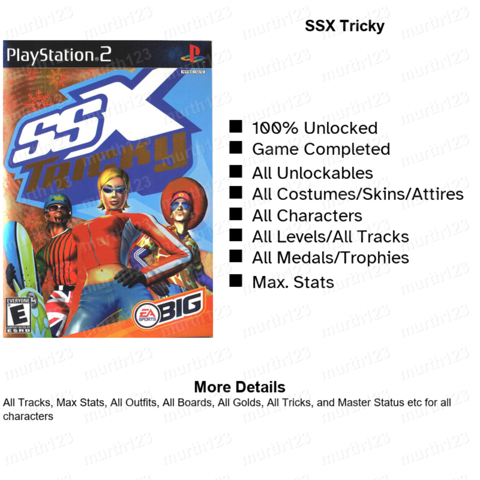 SSX Tricky 3 On Tour 1 2 3 4 PS2 Memory Card Unlocked Save Beaten Complete 100%
