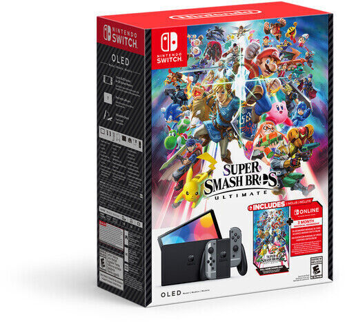 Nintendo Switch (OLED Model) Super Smash Bros. Bundle 64GB Console – Gray