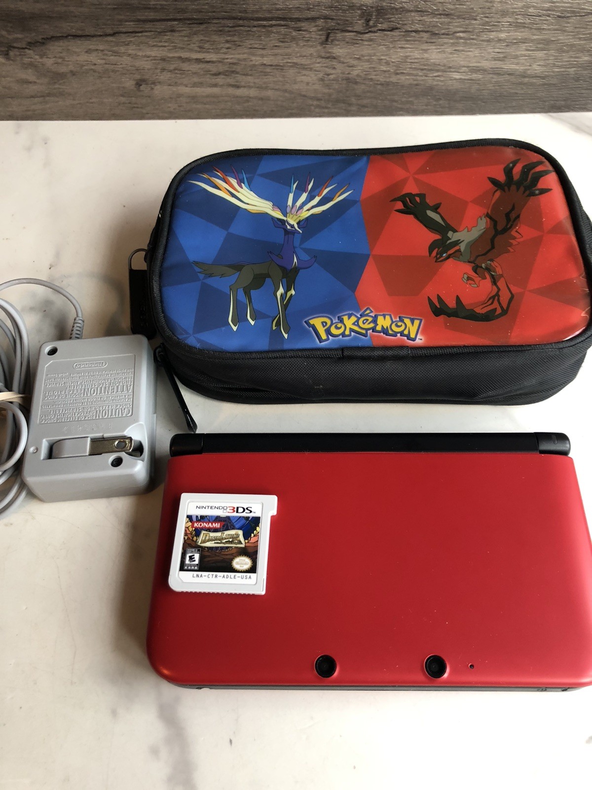 Nintendo 3DS XL Red Console SPR-001 US Pokémon Case Stylus Bravely Default