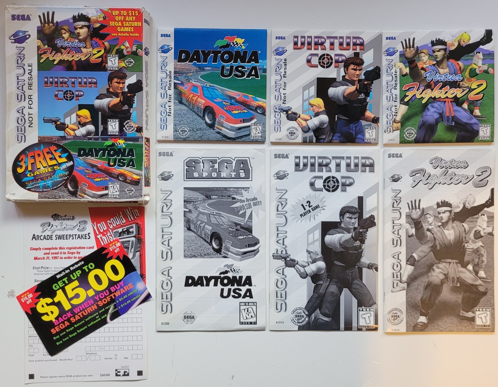 Sega Saturn 3 GamePack Not For Resale Virtua Fighter 2 Daytona Virtua Cop Tested