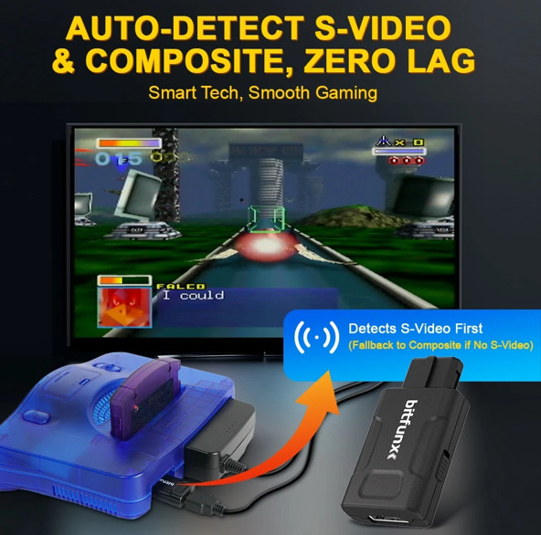 Bitfunx N64 HDMI Adapter 720P 1080P HD Converter Upscale N64 SNES SFC GameCube