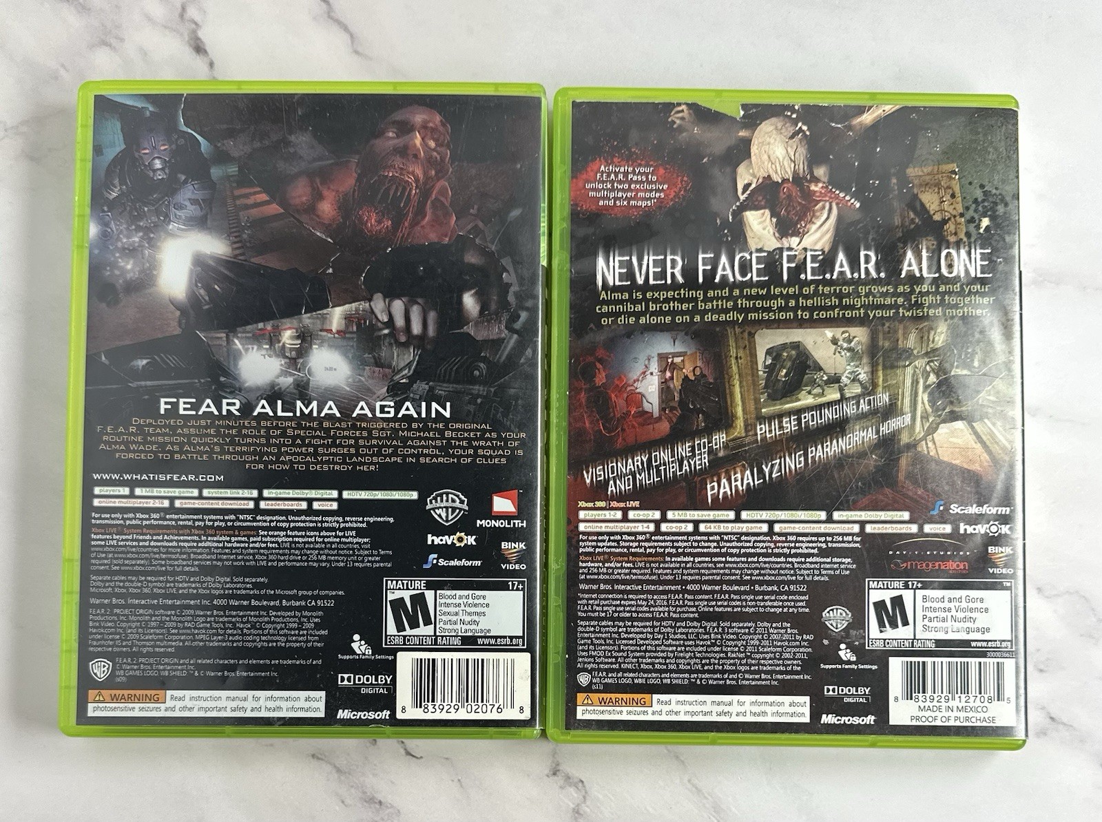 XBOX 360 Fear 2 + Fear 3 Video Games Horror CIB Complete Lot Of 2 Games Working