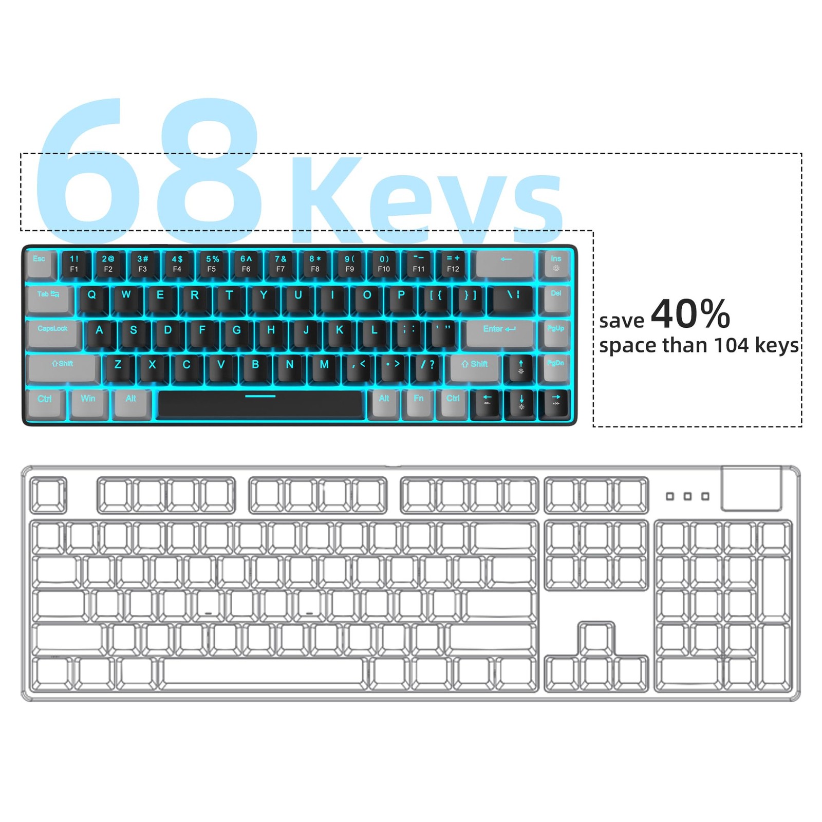 Magegee Portable 60 Mechanical Gaming Keyboard Mk-Box Led Backlit Compact 68