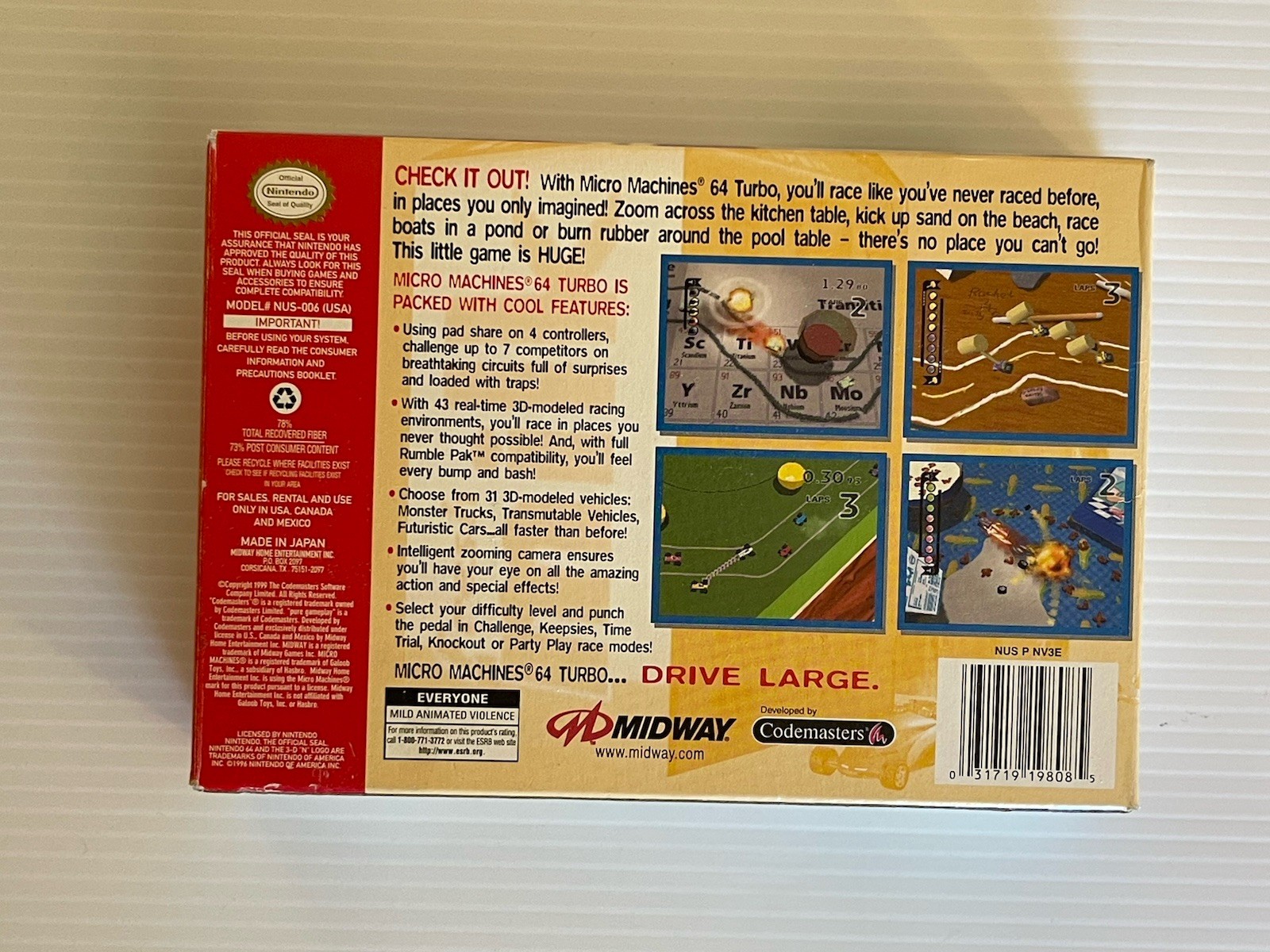Micro Machines 64 Turbo (Nintendo 64, 1999) Original Box And Vehicle Only Rare