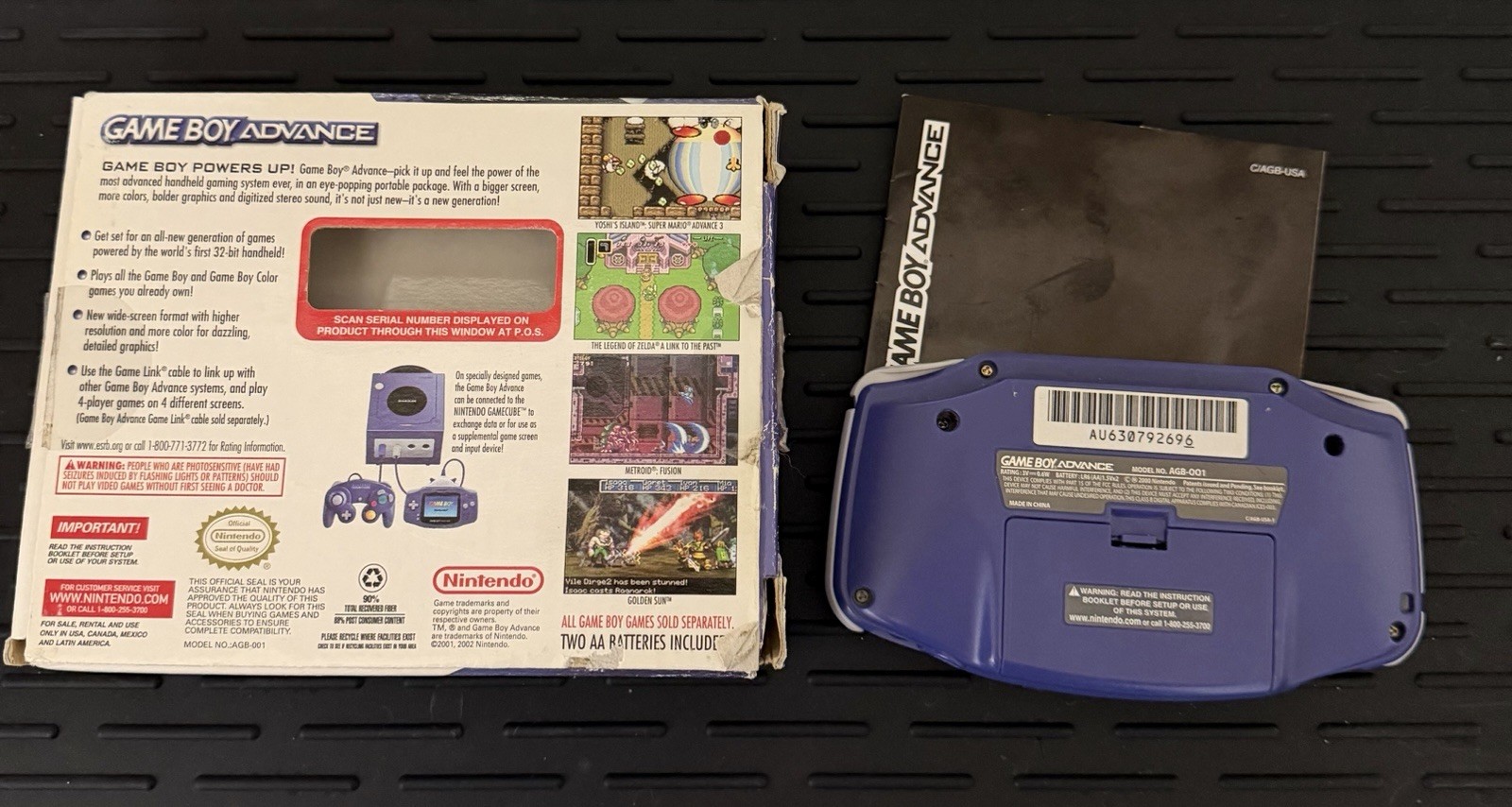Nintendo Game Boy Advance (GBA All Original) Indigo Purple w/Original Box! Works