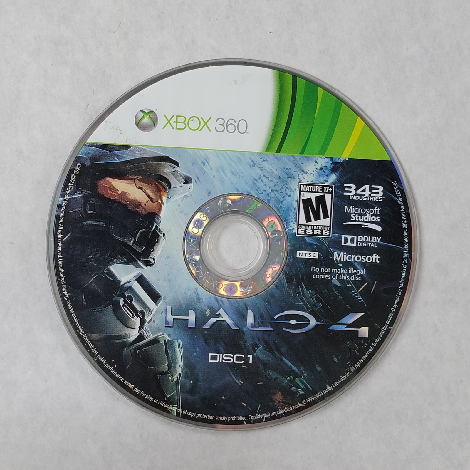 Halo 4 Disk 1 Microsoft Xbox 360, 2012 Loose Disc 343 Industries