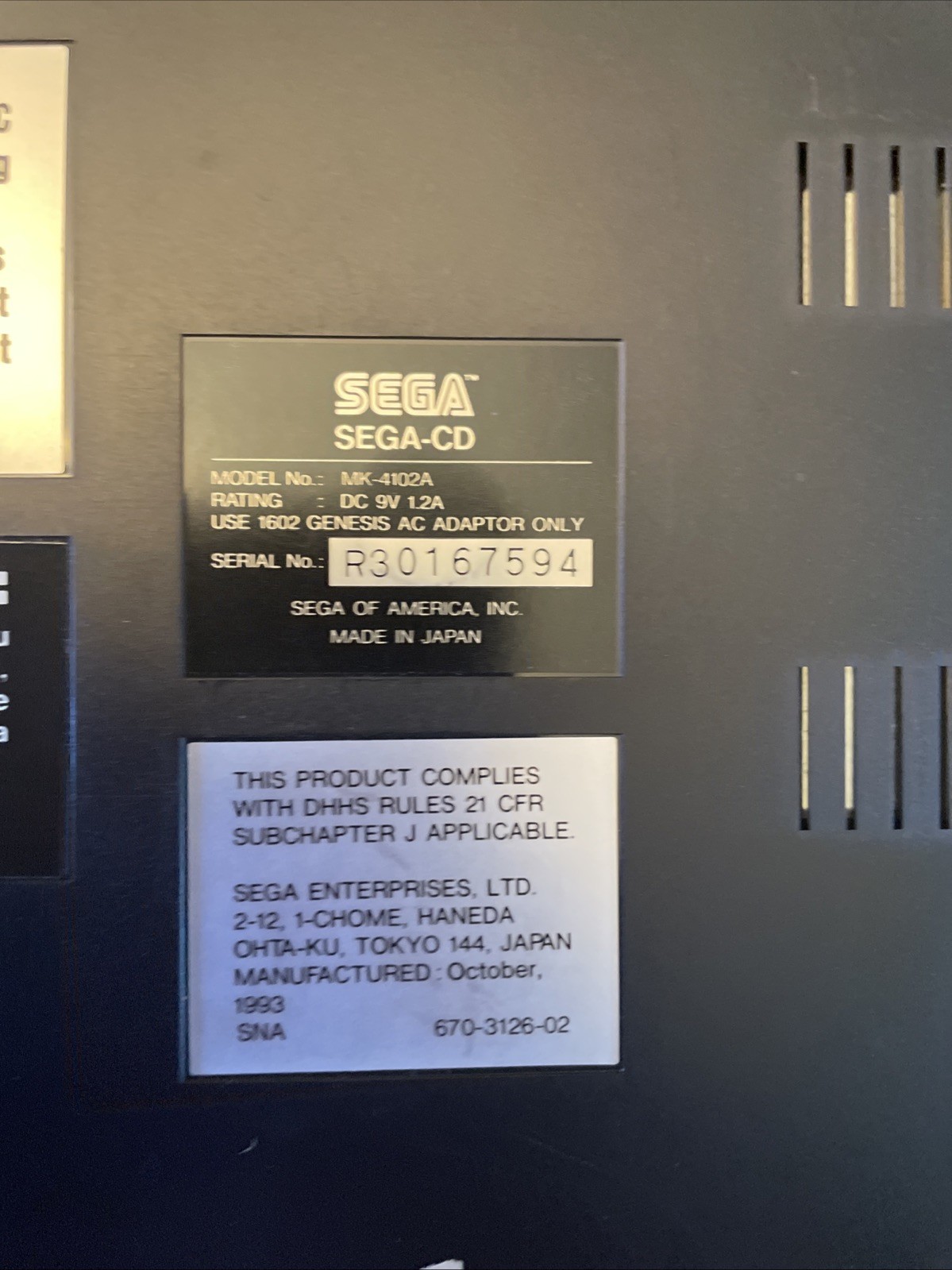Sega CD Model 2 Black Replacement Console MK-4102A With Genesis Console Only