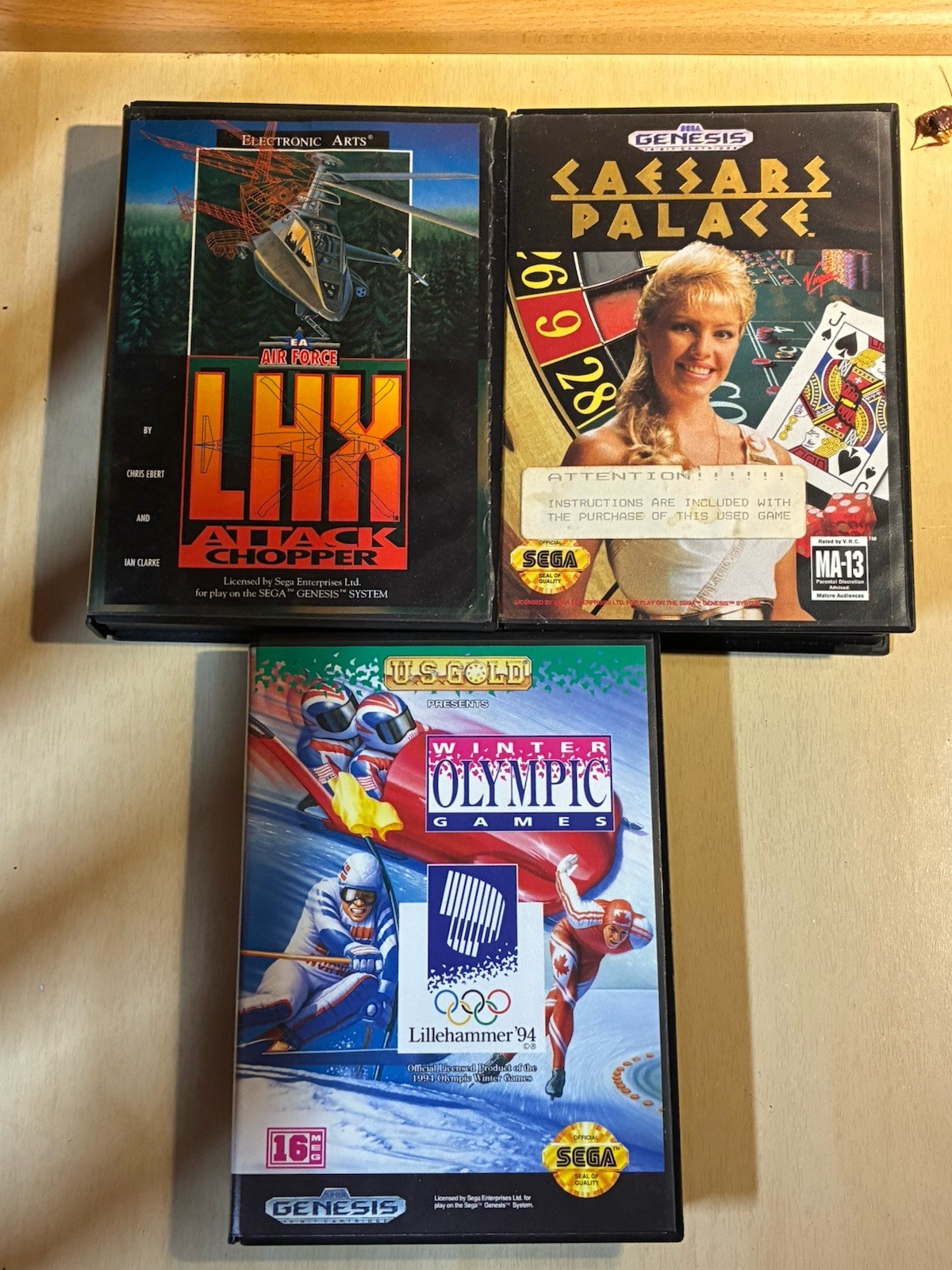 Lot of 3 Sega Genesis Games CIB Complete Tested LHX Caesars Palace Olympics ⚜️