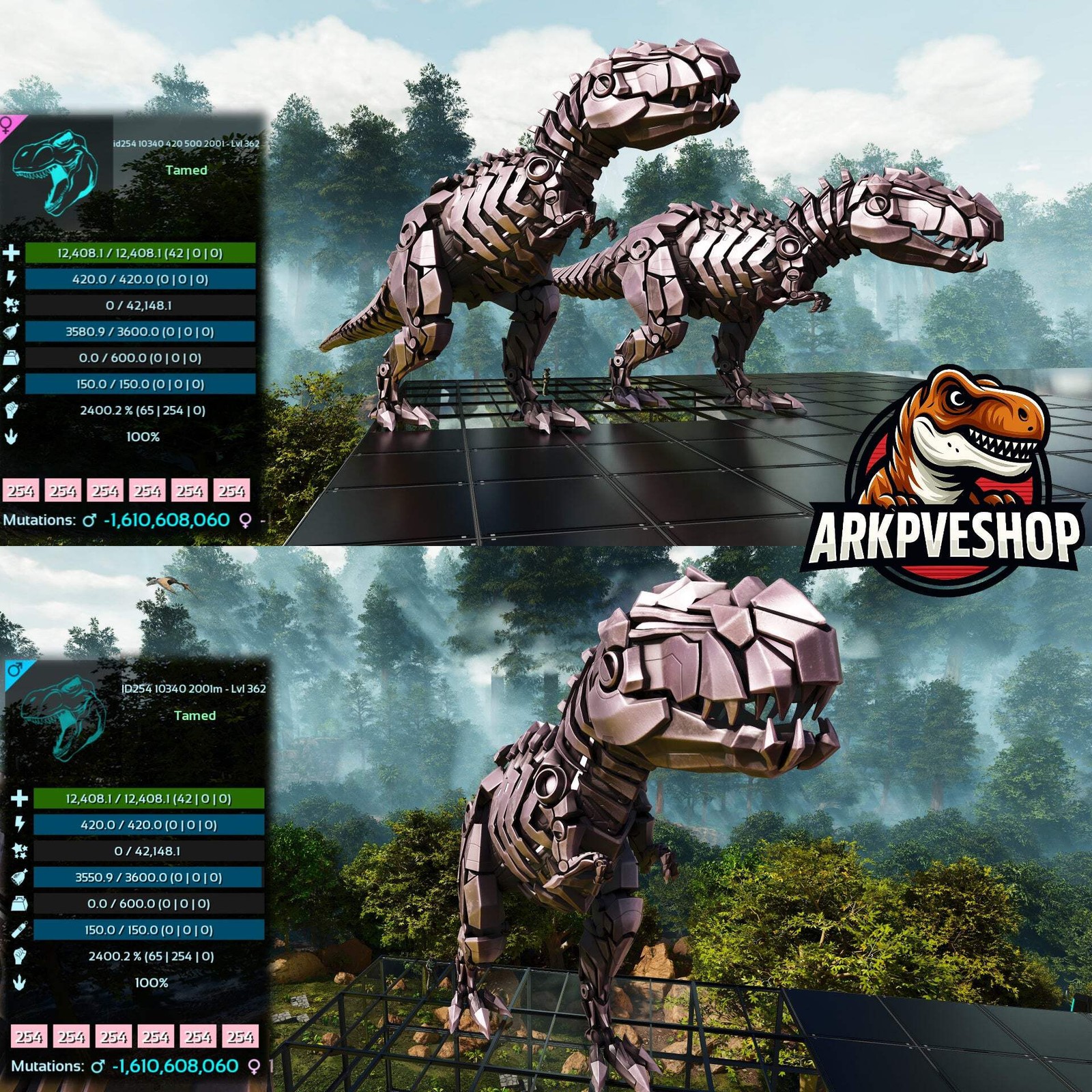 ASA PVE 🦖ARK Survival Ascended Tek Rex 2400% melee Imprinted Top Boss Stats