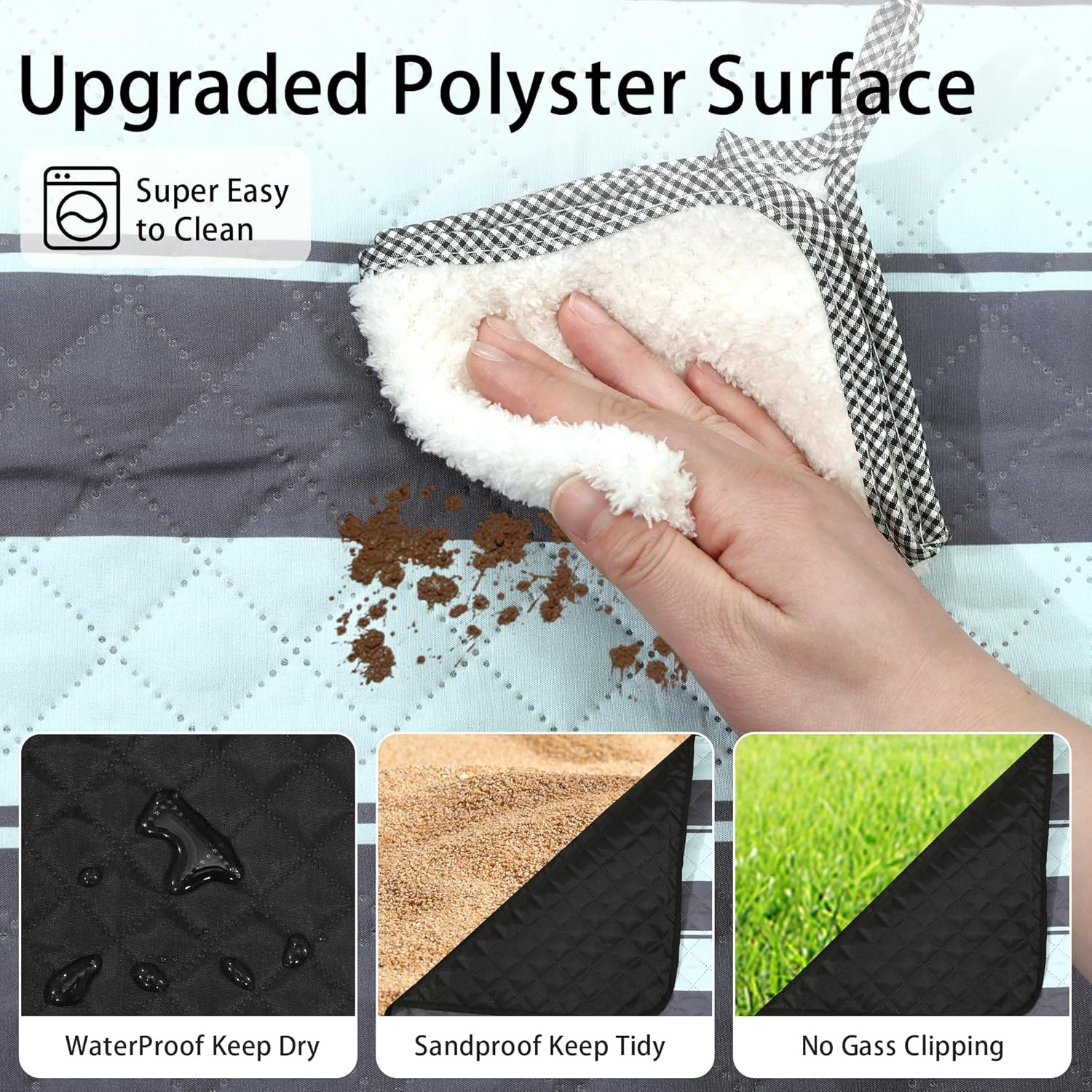 Extra Large Waterproof Picnic Blanket 80″x80″ with Carry Strap
