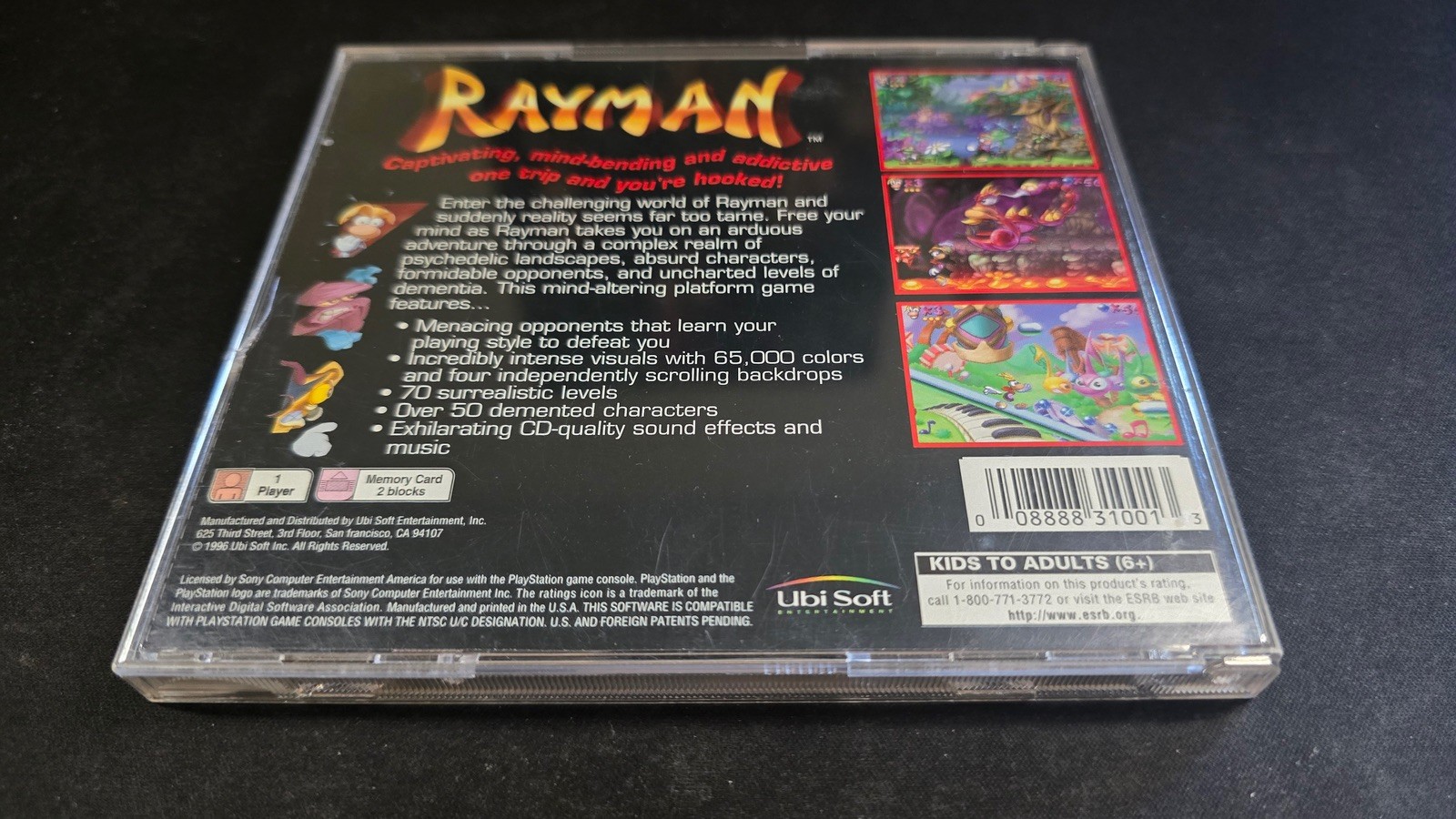 Rayman 1 Black Label Ubisoft Sony Playstation 1 PS1 MINT cond COMPLETE+reg card!