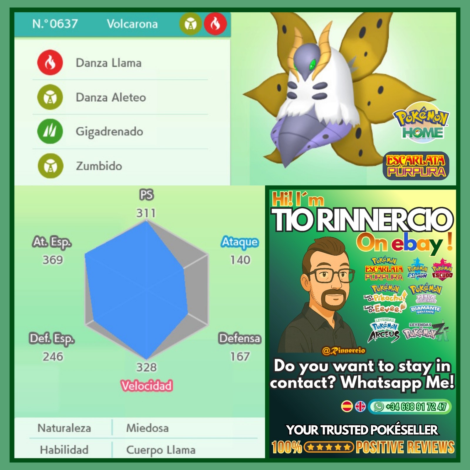 Volcarona 6IVs Shiny Competitive VGC for Pokemon Champions and Home